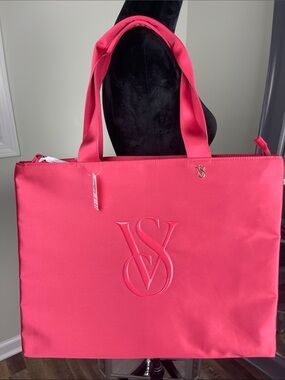 Victoria's Secret Monogram Logo Fuchsia/Red Tote Bag
